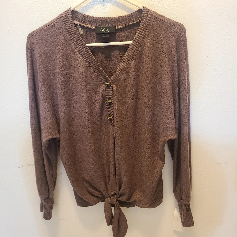 BCX Women's Taupe Cardigan with Tie Front